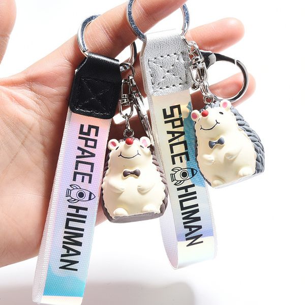 

2021 fashion keychain creative cartoon hedgehog resin student backpack pendant car key chain ring activity gift, Slivery;golden