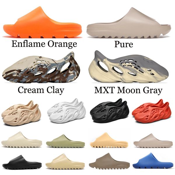 

2021 size 13 slipper slides mxt moon gray graffiti bone resin desert sand rubber slippers summer brown flat men women beach sandals foam run, Black