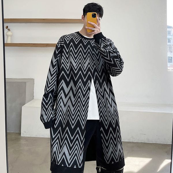 

men's jackets men front split long design casual pullover sweatshirt male streetwear hip hop vintage hoodie stage clothing 4nsa, Black;brown