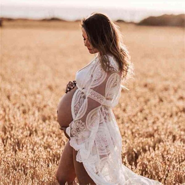 

maternity dresses baby shower long pregnancy dress pography lace maxi gown for pregnant women po shoot prop 210922, White