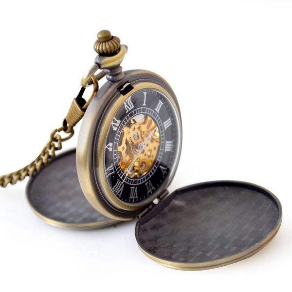 

bosiya new mechanical pocket watch bronze double open men's and women's general leisure, Slivery;brown