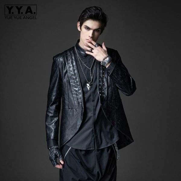 

men's suits & blazers mens spring autumn punk black jacket rivets pu leather blazer designer casual slim fit irregular outerwea, White;black