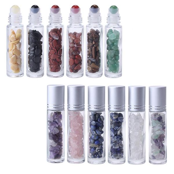 

storage bottles & jars 1pcs essential oil roll on roller ball healing crystal chips semiprecious stones refillable bottle container