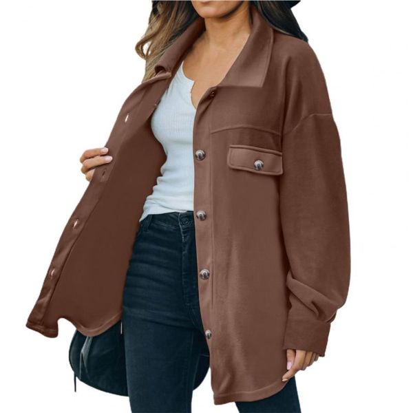 

women's jackets fashion woman blouses 2021 shirt blouse women solid color turn-down collar cardigan single-breasted spring top, Black;brown