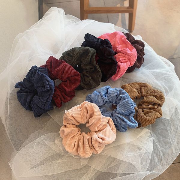 

women corduroy stripe scrunchies fashion solid color hair rings for girls soft elastic hair rubber bands autumn hair accessories, Pink