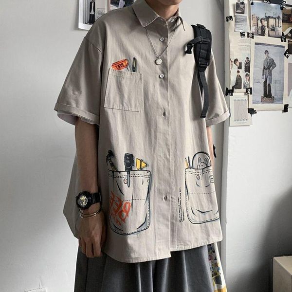 

men's casual shirts short sleeve work shirt korean version trend handsome coat very fairy ruffian loose chemise homme, White;black