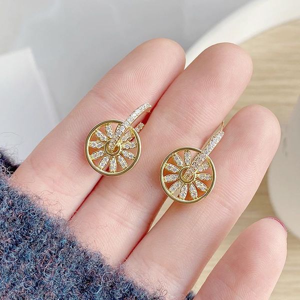 

hoop & huggie bunta design micro inlaid cz flower earrings for women gold color elegant cute earring daily wedding accessories gift, Golden;silver