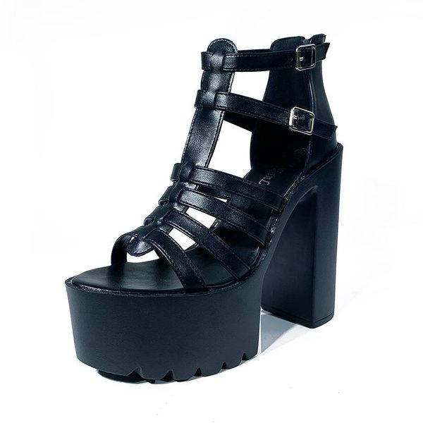 

women's sandals for women and ladies high thick heel waterproof platform hollow -9958-7, Black