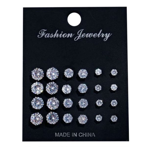 

earrings set combination pairs pins zircon round
