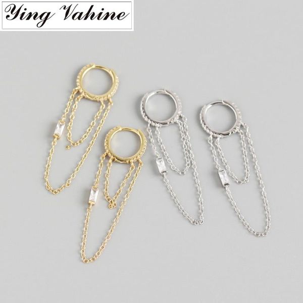 

stud ying vahine 100% 925 sterling silver square zircon long tassels pendant earrings for women fashion jewelry gifts, Golden;silver