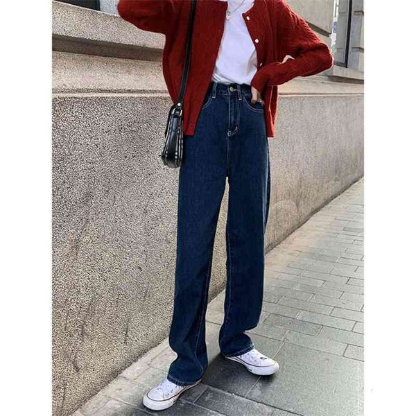 

women's jeans 6t[nan tao] south korea high waist slim straight autumn and winter loose drop wide leg trousers ja6z, Blue