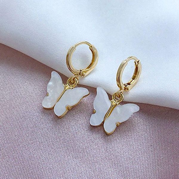 

hoop huggie korean fashion white butterfly earrings for women jewelry gifts gold pendientes statement geometric charms accessoire femme, Golden;silver