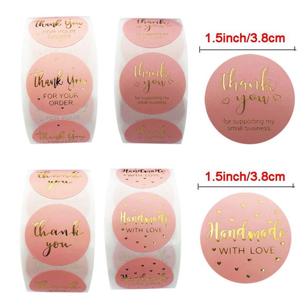 

gift wrap 500pc/roll pink round stickers 1.5inch/3.8cm thank you sticker customized seal labels for wedding/party/gift cake box decoration
