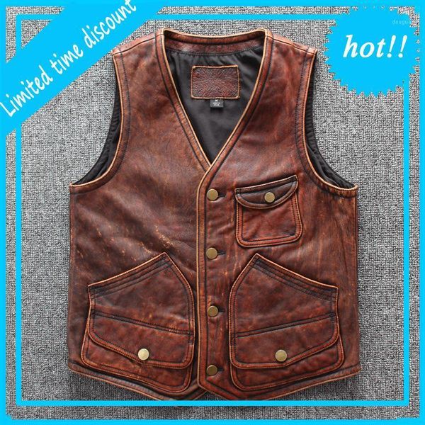 

men's vests 2021 professional motorcycle vest genuine leather large size cowskin designer brand sleeveless jackets, Black;white