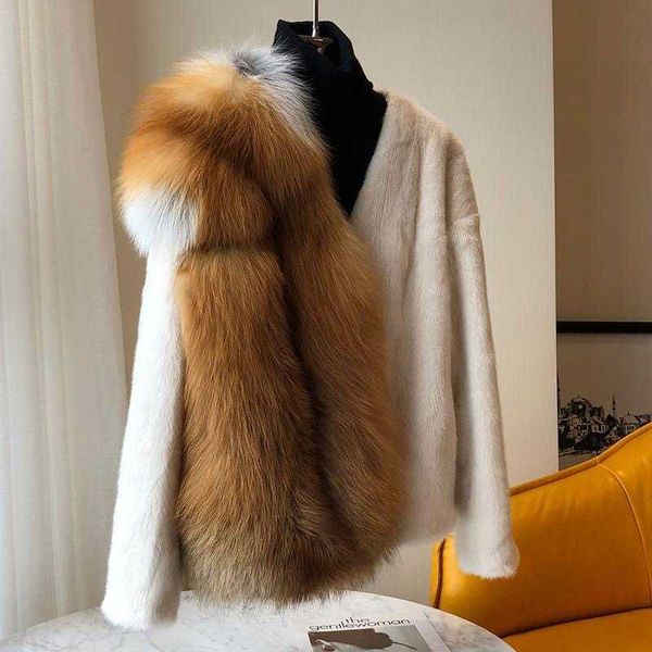 

women's fur & faux haining winter red whole imported mink short coat 2021 natural, Black