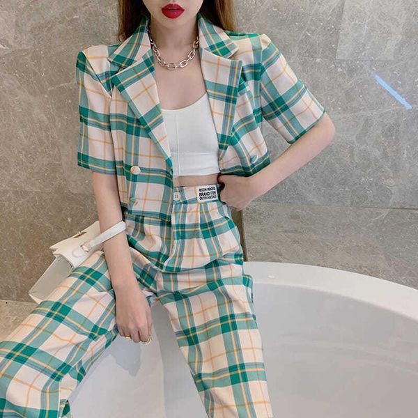 

women's pants & capris casual small suit trousers summer thin loose retro plaid korean version of all-match temperament short jacket wo, Black;white