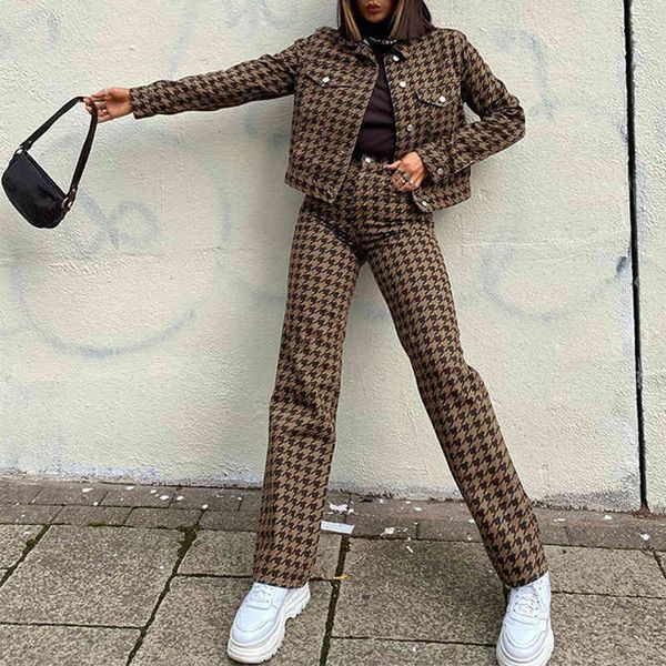 

streetwear houndstooth print pants women fashion new trend high waisted long straight trousers harajuku female sweatpants 210415, Black;white