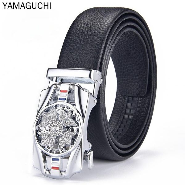

belts [dwts]men belt leather automatic buckle lucky rotatable luxurious fashion superior quality classic golden silver black, Black;brown