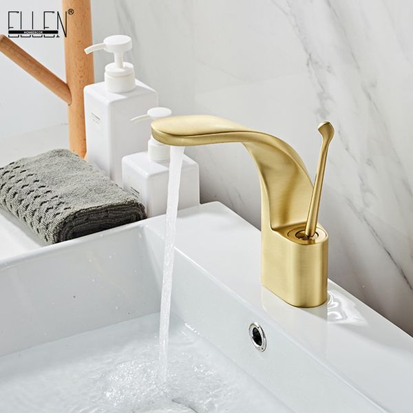 ELLEN Rubinetto per lavabo da bagno Miscelatore per lavabo da incasso Rubinetto per vasca da bagno in oro nero Gru in ottone massiccio caldo freddo Torneira Banheiro EL1434