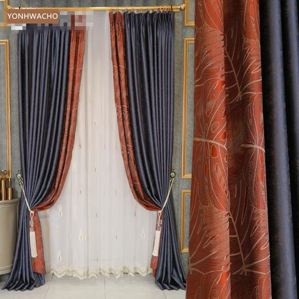 

custom curtain luxury postmodern simple american high-precision bedroom blue orange cloth blackout tulle panel c588 & drapes