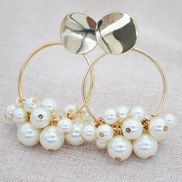 

dangle & chandelier fashion simulated pearl earrings gold-color big circle drop women girl party jewelry gifts, Silver