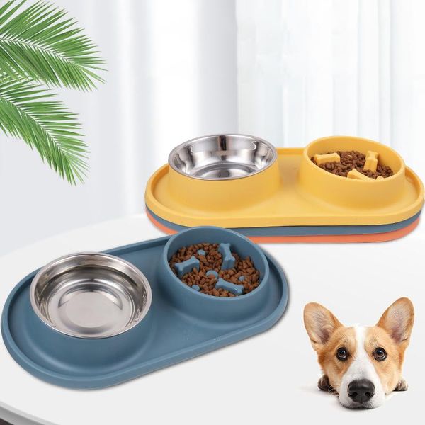 

cat bowls & feeders imitation silicone slow food double bowl dog pet feeding water kitten feeder cuenco doble gato
