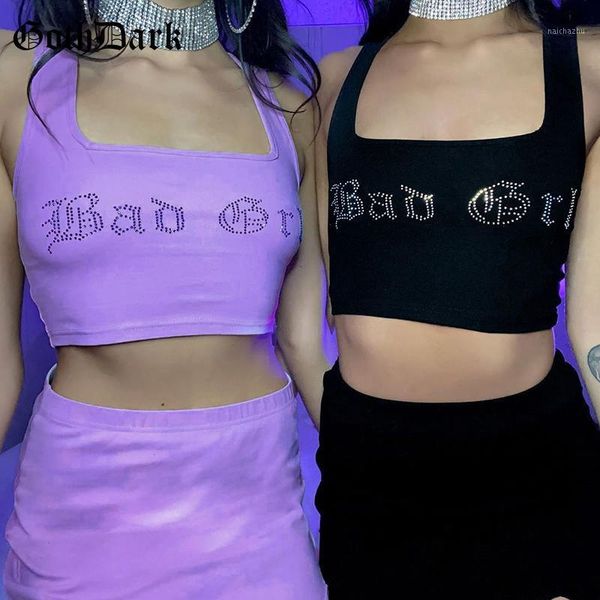 

women's tracksuits goth dark e-girl y2k sequin women two pieces sets sleeveless crop and skirts outfits club party 90s fashion matchin, Gray