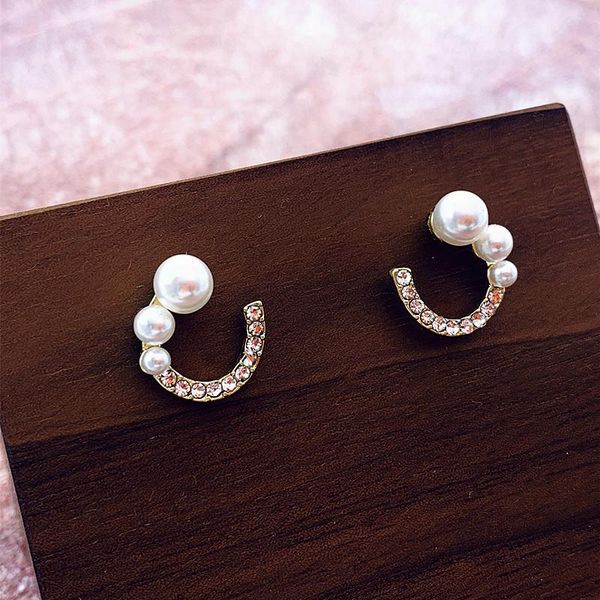 

pearl rhinestone stud earrings simple alloy gift for women 2021 fashion jewelry ear accessories oorbellen, Golden;silver