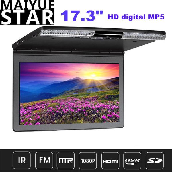 

car video 17.3 inch roof screen fhd 1920x1080 flip down mp5 player with hdmi/usb/sd/ir/fm transmitter/speaker tv for