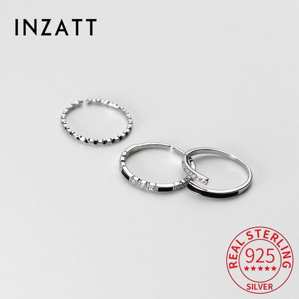 

cluster rings inzareal 925 sterling silver black enamel zircon round adjustable ring for women punk fine jewelry accessories drop, Golden;silver