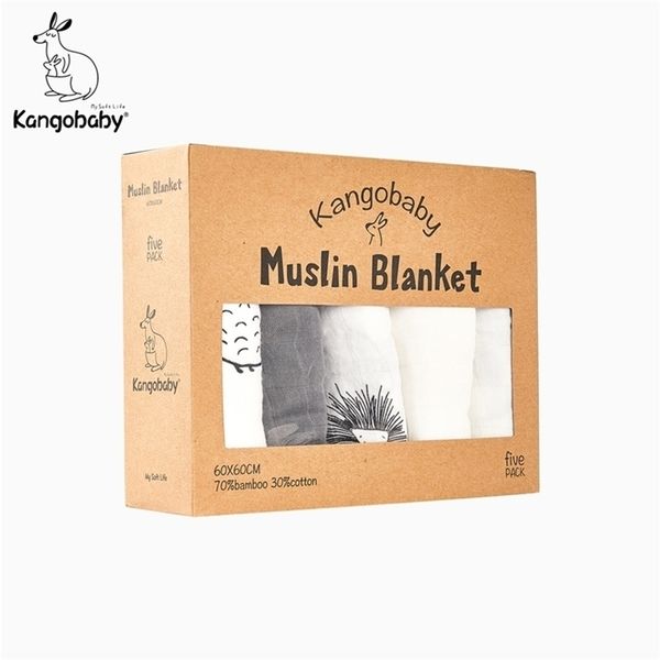 

kangobaby #my soft life# 5pieces set bamboo cotton swaddle blanket baby bib set 210825