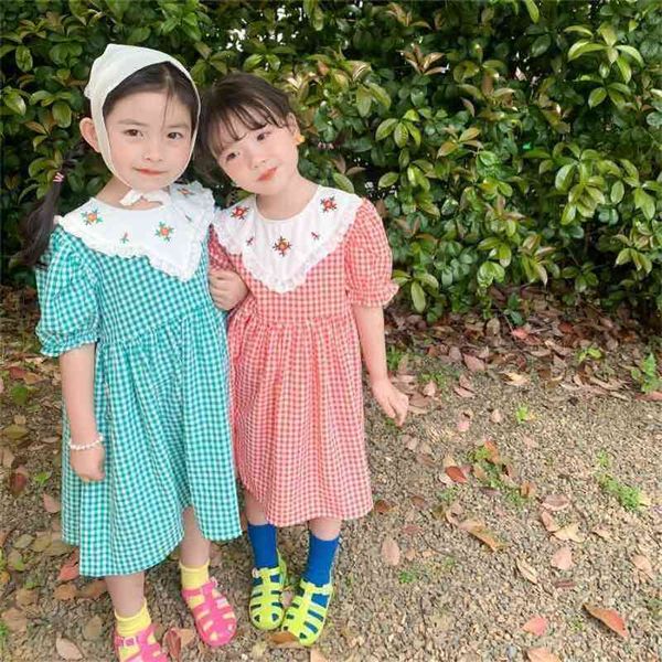 

summer arrival girls fshion plaid dress kids korean design cotton es 210528, Red;yellow