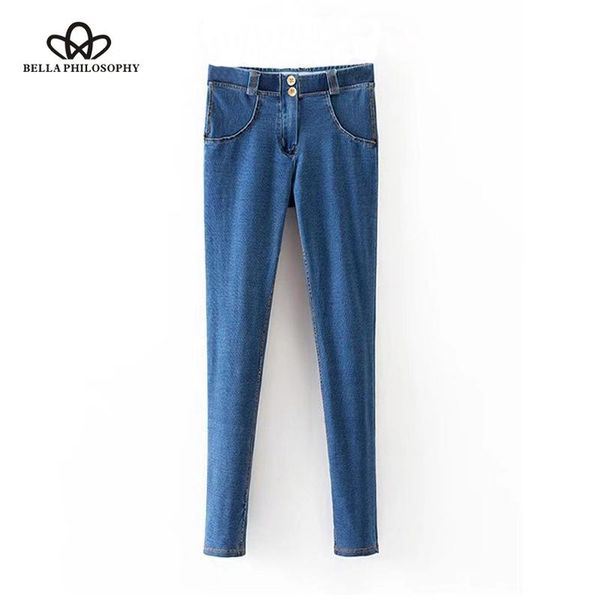 

women's jeans hstar 2021 spring women casual solid pants high waist ladies pockets zipper female full length pencil, Blue