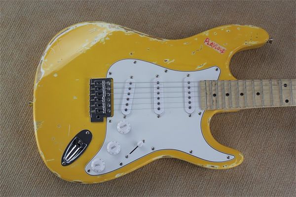 

yellow color relic electric guitar guitars guitarra