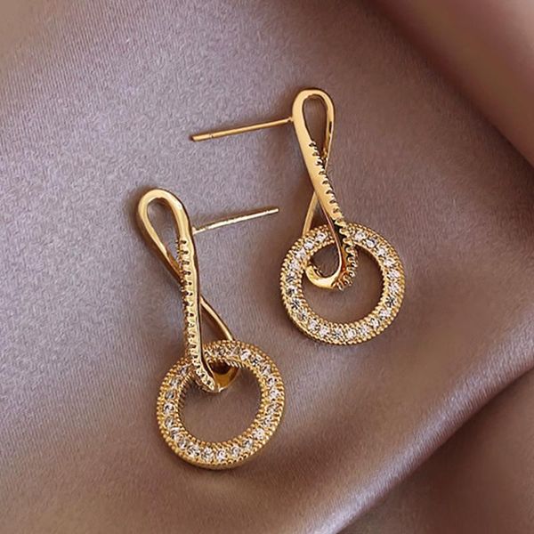 

dangle & chandelier creative round geometric earrings for women designer luxury jewelry micro-inlaid zircon s925 needle gif, Silver