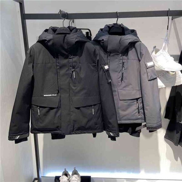 

down jacket men's 2021 new winter new grey black hooded work fashion