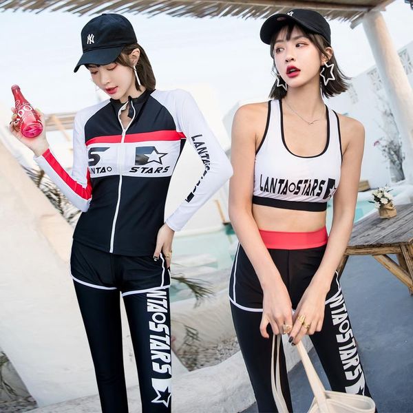 

one-piece suits long sleeve women swimsuit rash guards pants uv protection surfing swimwear bathing suit 3 pieces zipper high quality