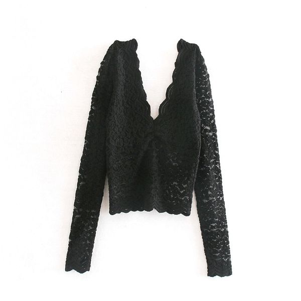 

women's blouses & women lace shirt autumn fashion long sleeve black shine through hollow out blouse modern lady v-neck shirts 1zhp, White