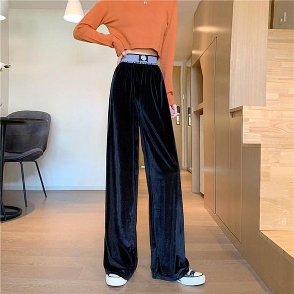 

women's pants & capris 2021 autumn winter straight velour women high waist casual wide legs solid loose female fashion trousers, Black;white