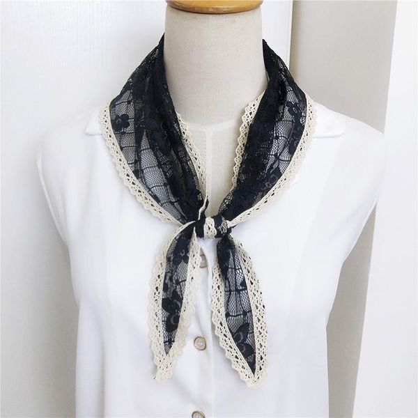 

scarves women lace triangle scarf ladies thin pure color neck hair tie head wrap kerchiefs sweet accessories warp, Blue;gray