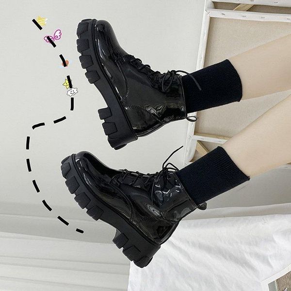 

patent leather black high-boots ladies fashion 2021 non-slip ankle