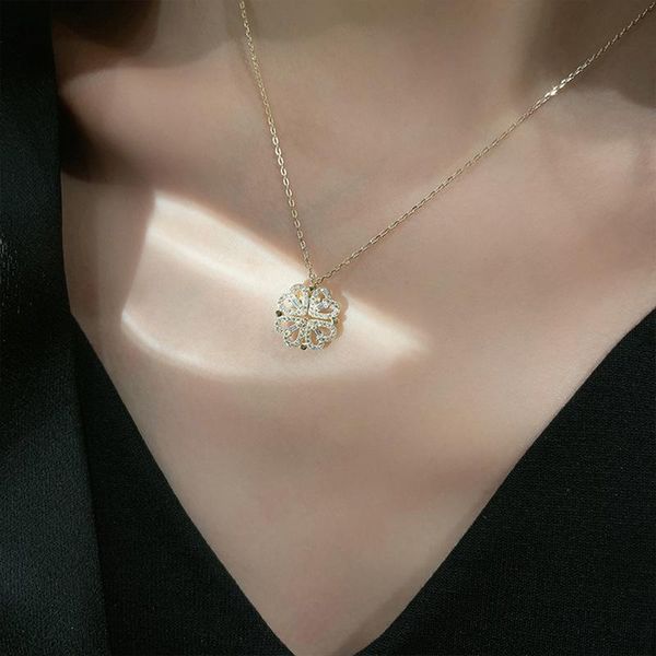 

pendant necklaces ish 2021 316l stainless steel chain chokers rhinestone bling flower necklace for lover friend gifts, Silver
