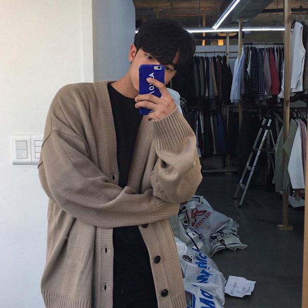 

men's sweaters ewq / wear knitted sweater loose v-neck single-breasted solid color cardigan coat 2021 autumn winter 9y3266, White;black