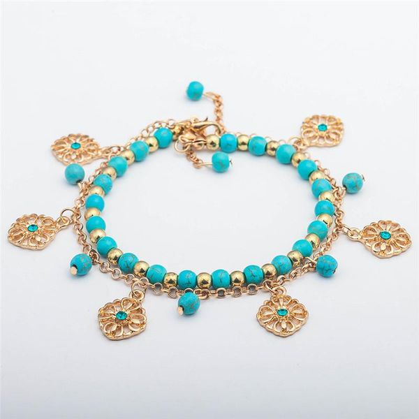 

miuoxion fashion retro two-piece jewelry bead hollow flower tassel bracelet for women luxury namour charm gift all seasons bracelets, Golden;silver