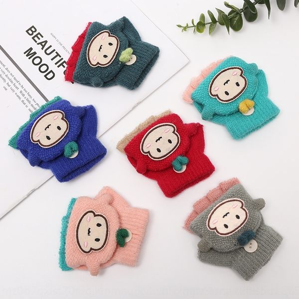 

rkec children' winter 0-3 years old warm gloves and knitting cartoon half finger flip mittens cute monkey warm baby gloves, Blue;gray