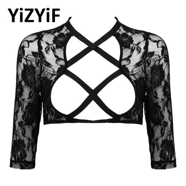 

bras sets women exotic crop sheer lace see-through short sleeve open sissy slim t-shirt blouse black, Red;black
