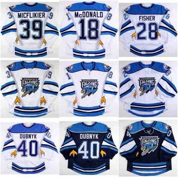 Vin374040Maglia da hockey vintage da uomo Springfield Falcons 40 Devan Dubnyk Jacob Micflikier 18 Colin McDonald Glenn Fisher Personalizza qualsiasi nome e numero