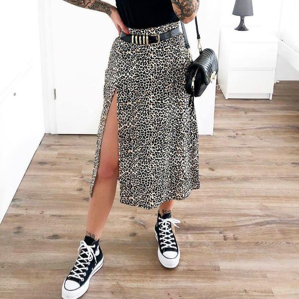 

summer high waist women skirts wraps fashion slim split beach casual skirt ladies leopard flower printing clothing, Black