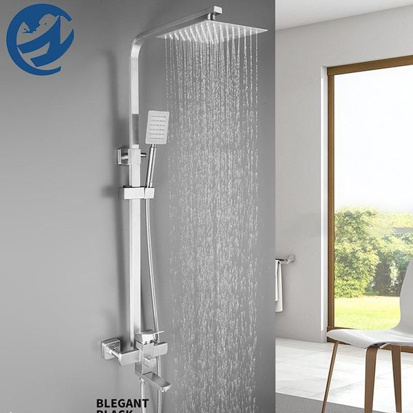 

brushed nickel rain shower faucets set taps bathroom faucet spout square 304 stainless steel sets
