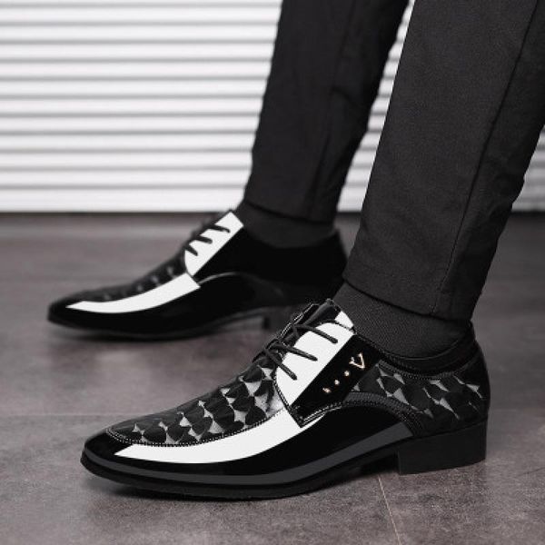 

fashion men dress shoe lace-up office suit men's casual shoes patent leather luxury wedding oxford footwear plus size, Black